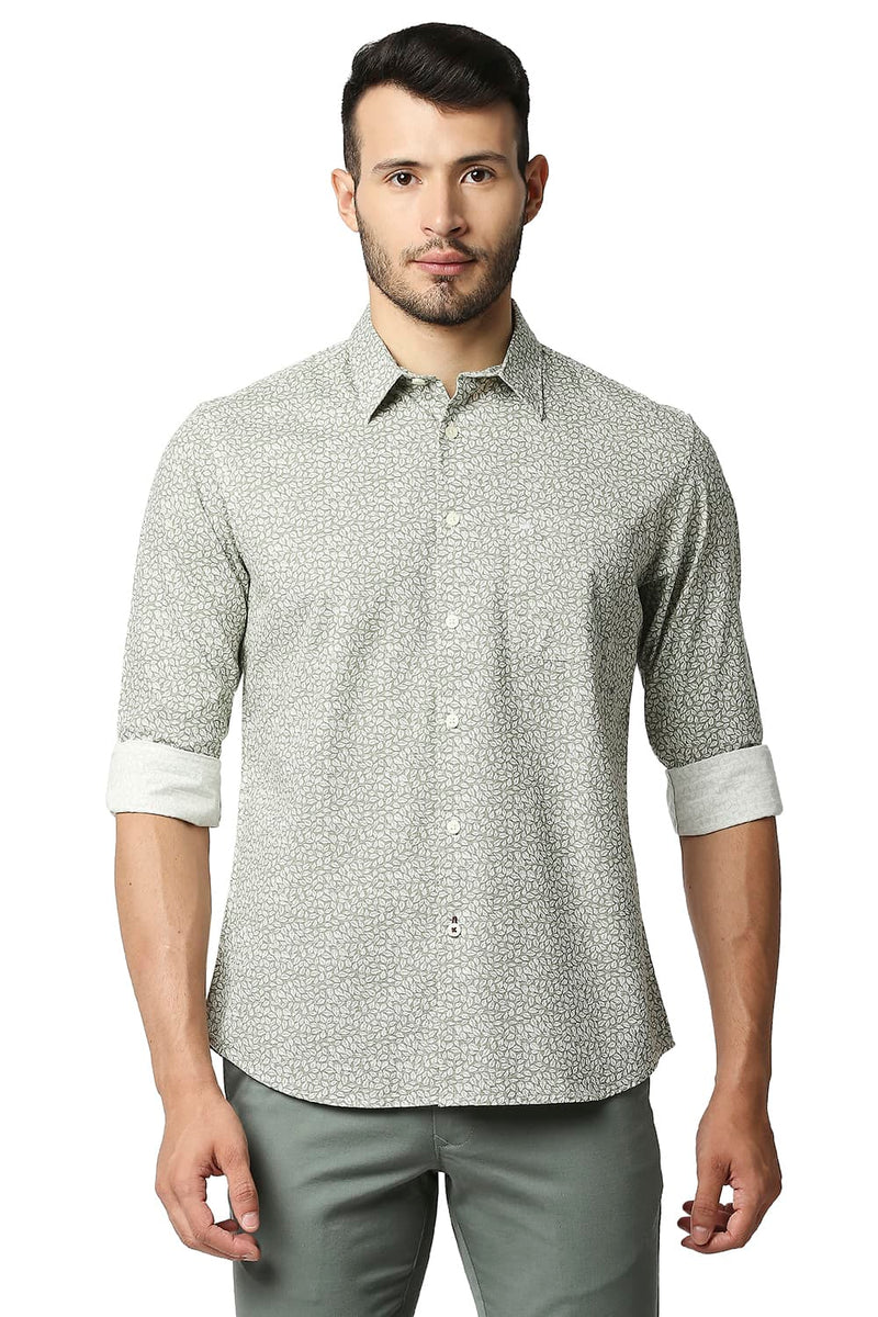 BASICS SLIM FIT COTTON SLUB PRINTED SHIRT