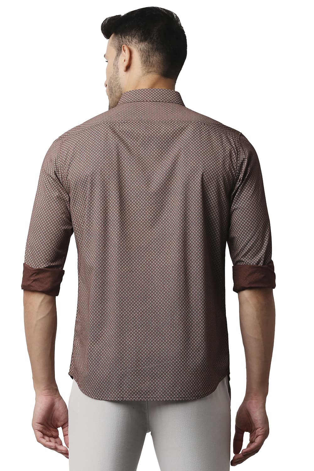 BASICS SLIM FIT COTTON VISCOSE PRINTED SHIRT