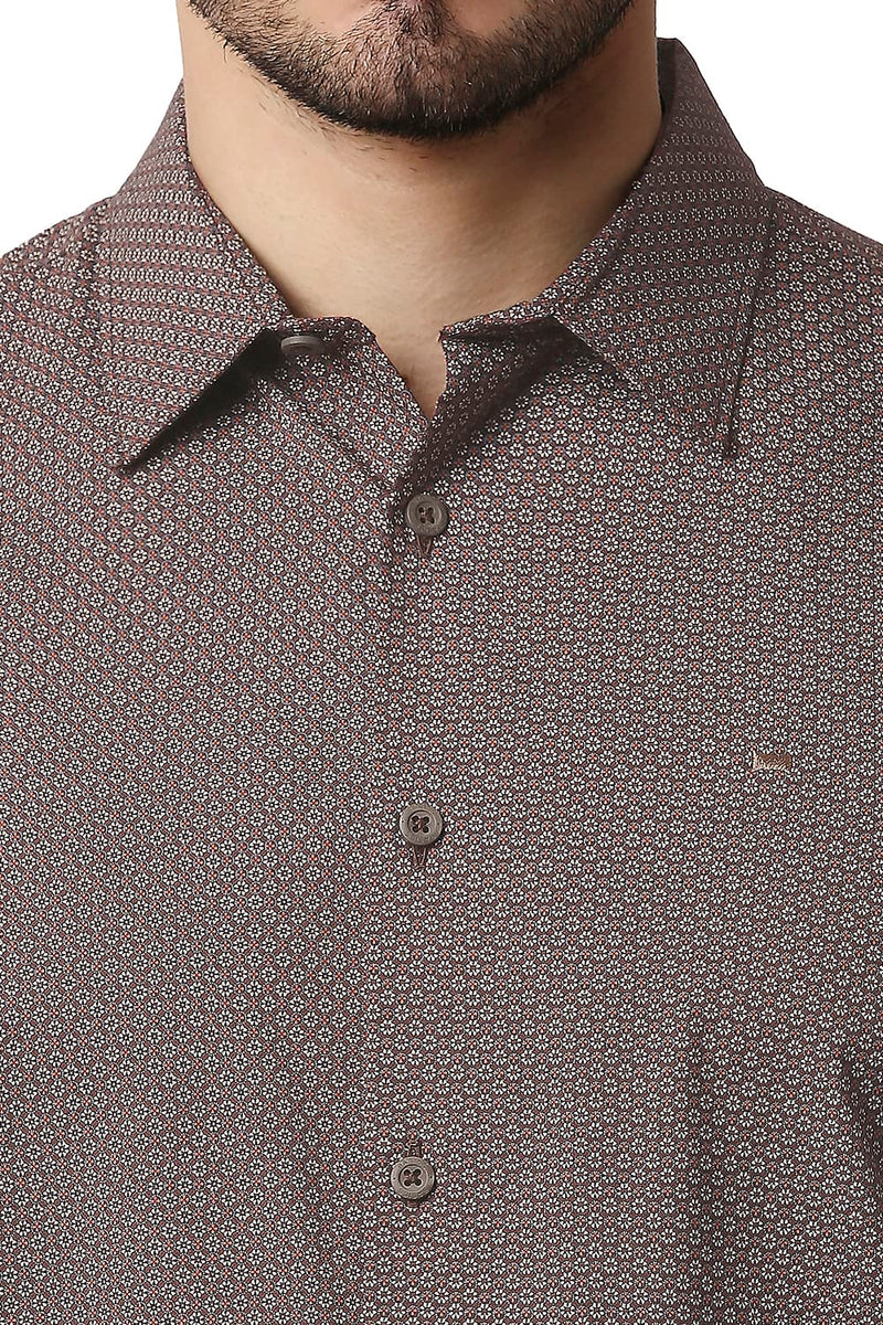 BASICS SLIM FIT COTTON VISCOSE PRINTED HALFSLEEVES SHIRT