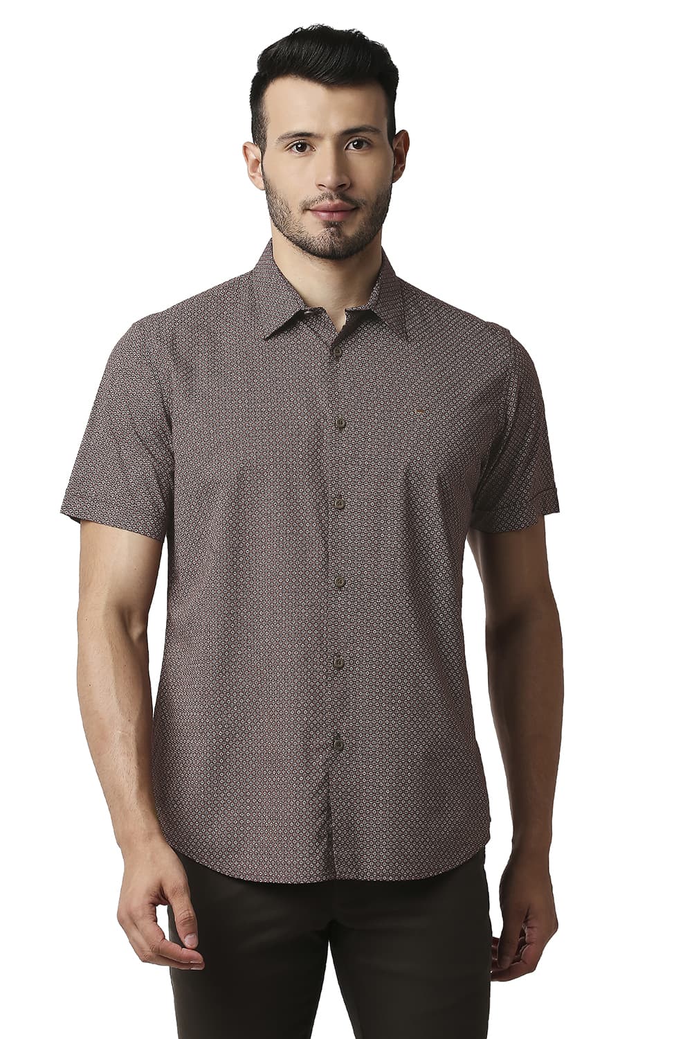 BASICS SLIM FIT COTTON VISCOSE PRINTED SHIRT