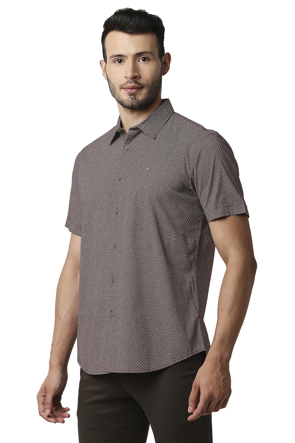 BASICS SLIM FIT COTTON VISCOSE PRINTED HALFSLEEVES SHIRT