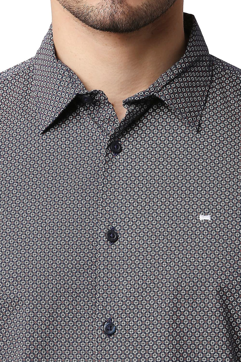 BASICS SLIM FIT COTTON VISCOSE PRINTED HALFSLEEVES SHIRT