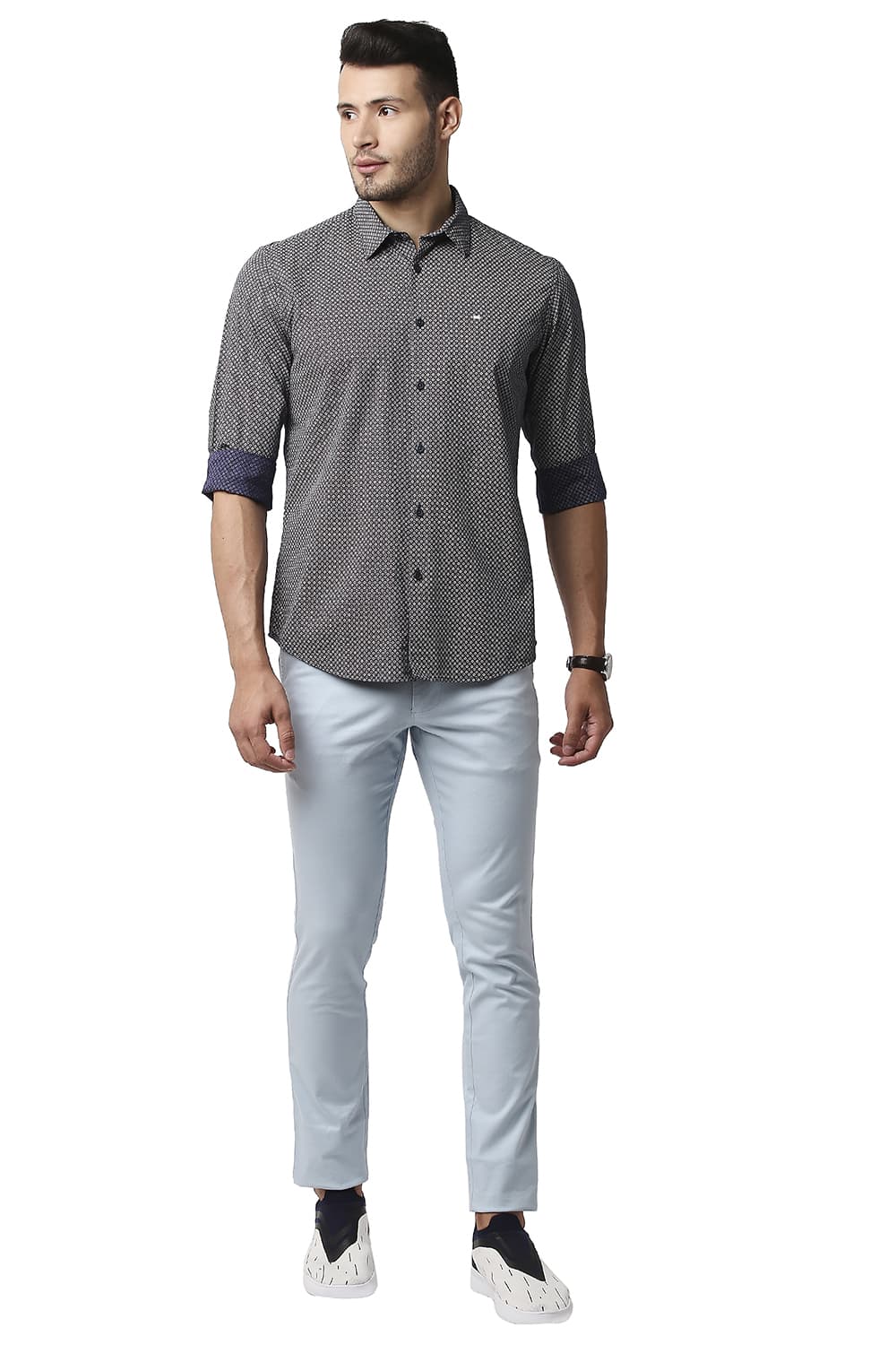 BASICS SLIM FIT COTTON VISCOSE PRINTED SHIRT