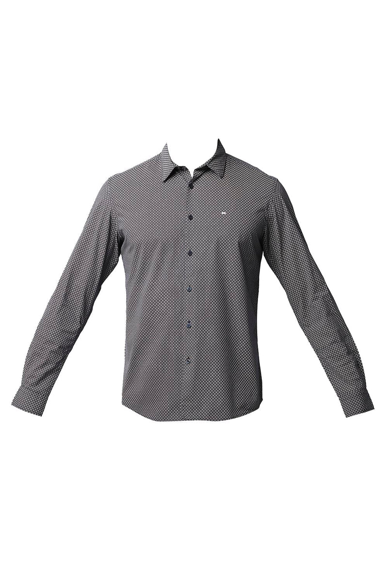 BASICS SLIM FIT COTTON VISCOSE PRINTED SHIRT