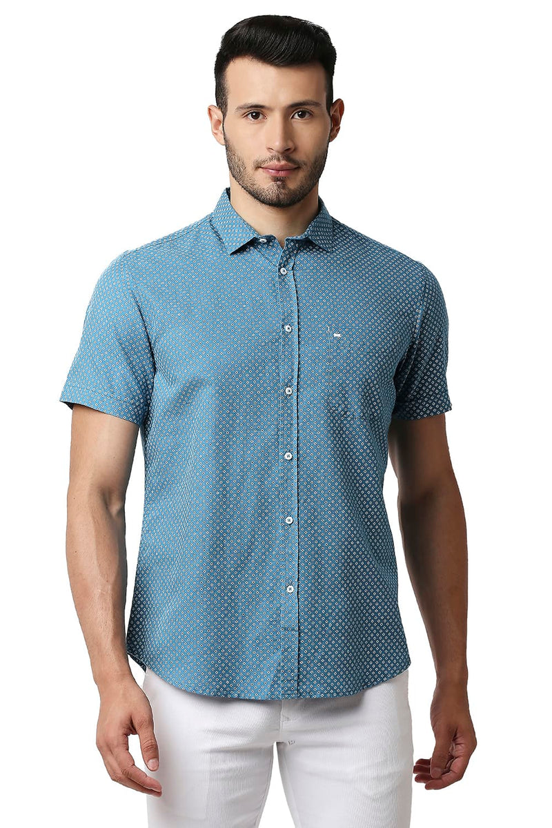 BASICS SLIM FIT COTTON LINEN PRINTED SHIRT