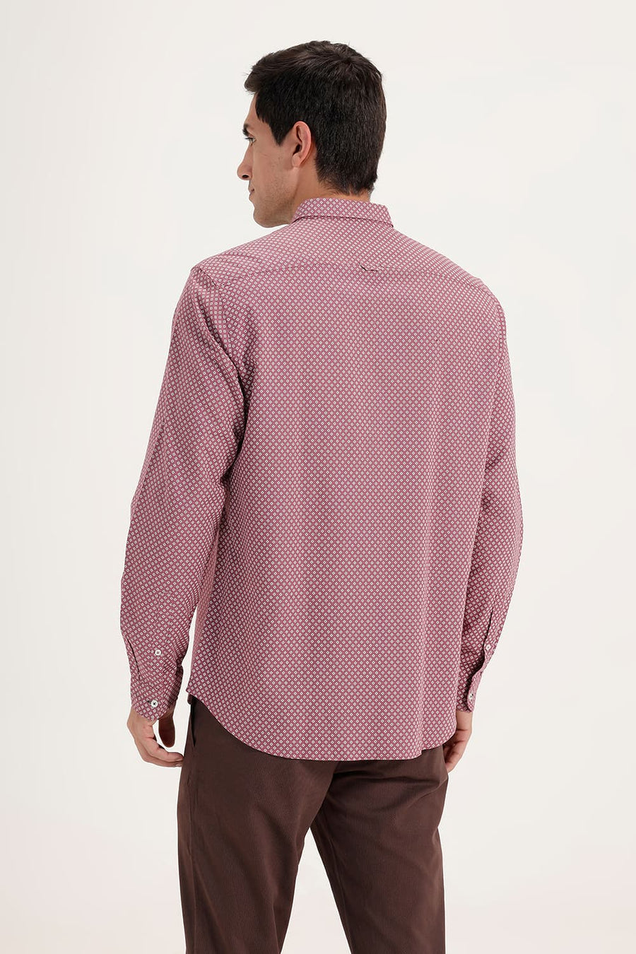BASICS SLIM FIT DECO PINK COTTON LINEN PRINTED SHIRT