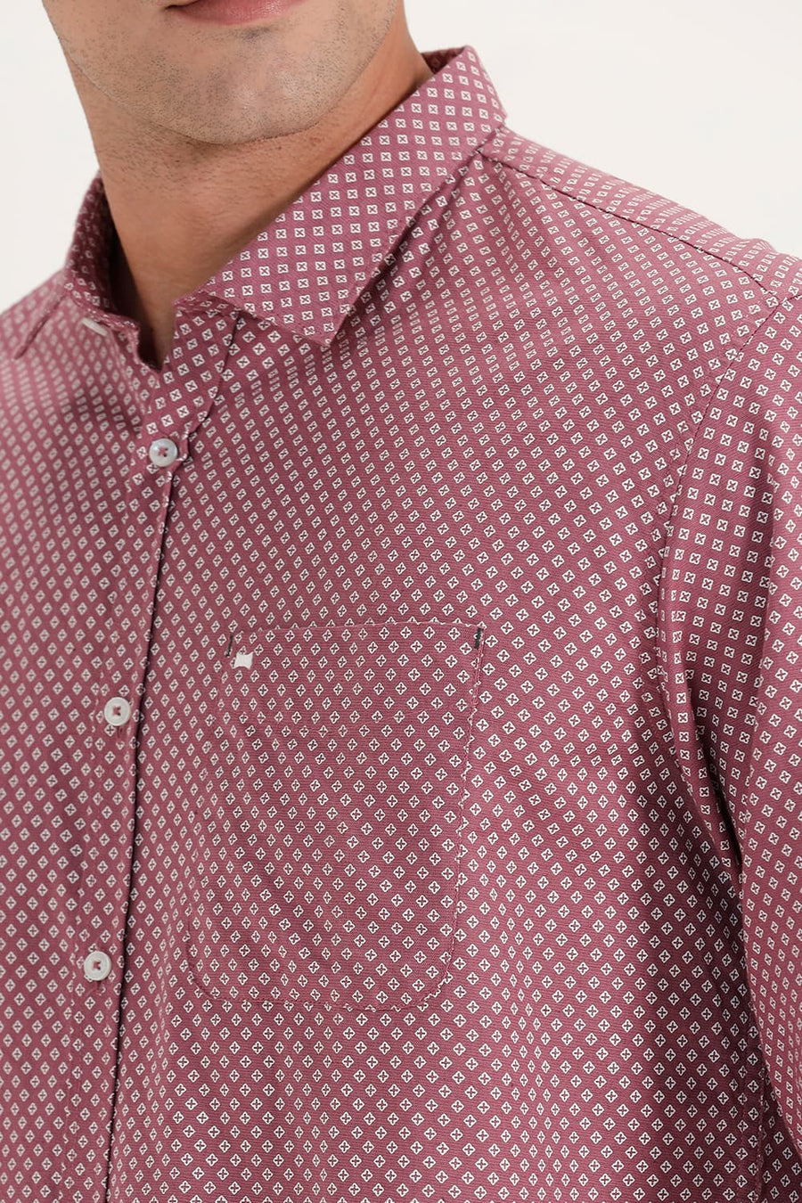 BASICS SLIM FIT DECO PINK COTTON LINEN PRINTED SHIRT