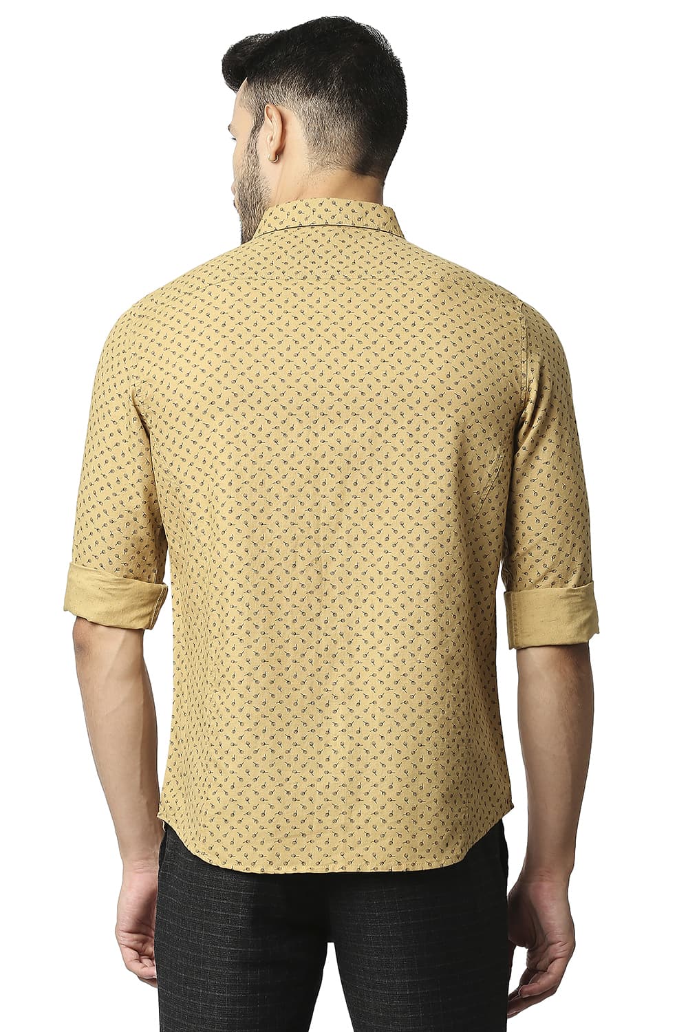 BASICS SLIM FIT COTTON LINEN PRINTED SHIRT