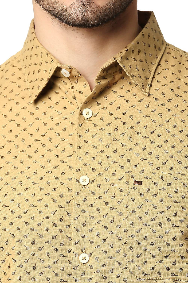 BASICS SLIM FIT COTTON LINEN PRINTED SHIRT