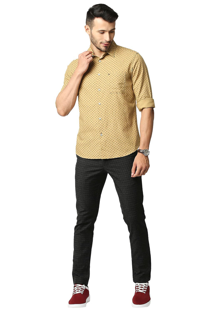 BASICS SLIM FIT COTTON LINEN PRINTED SHIRT