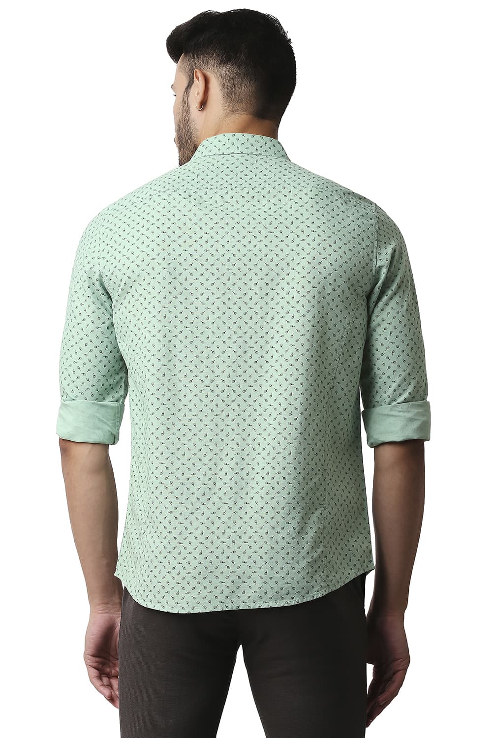 BASICS SLIM FIT COTTON LINEN PRINTED SHIRT