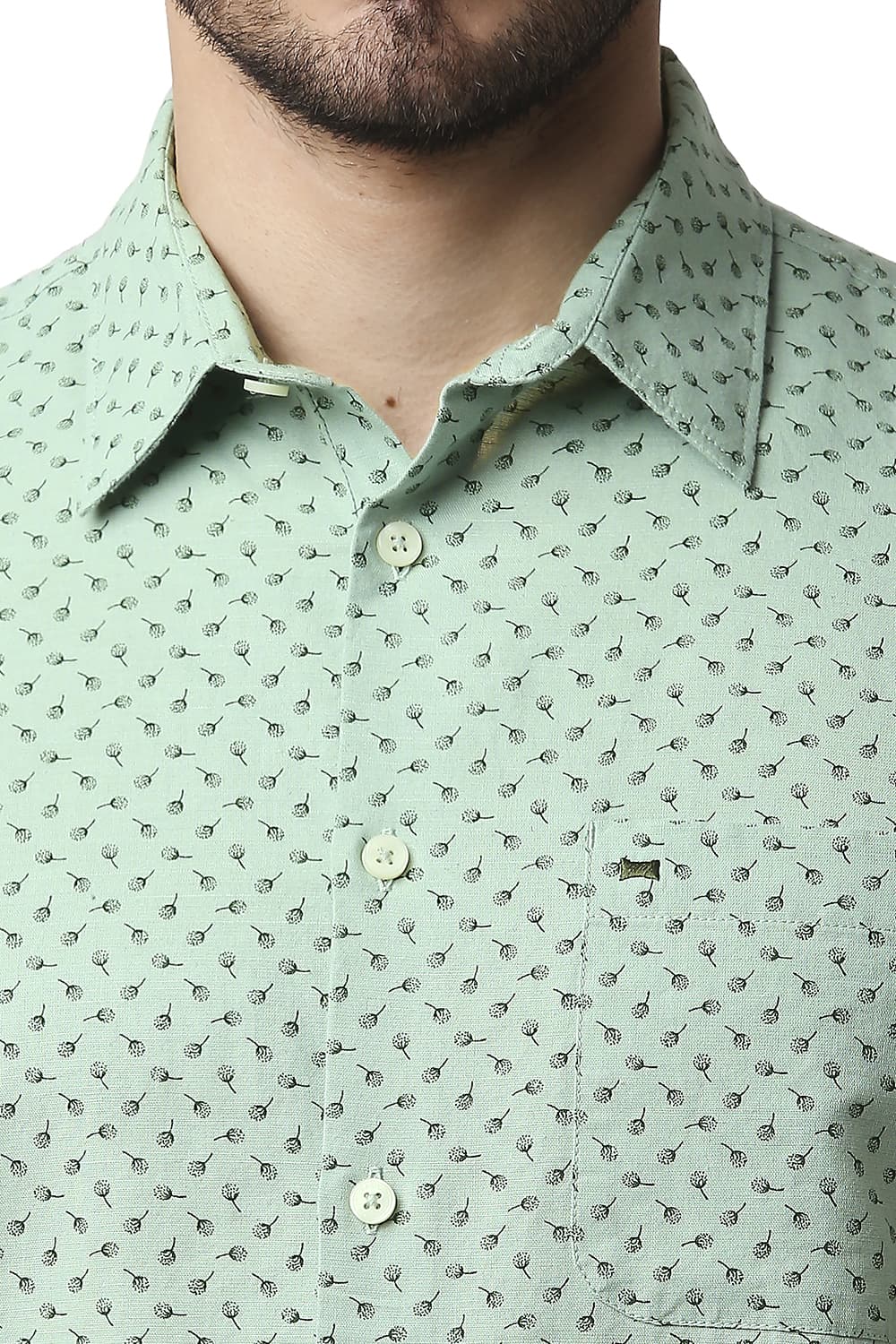 BASICS SLIM FIT COTTON LINEN PRINTED SHIRT