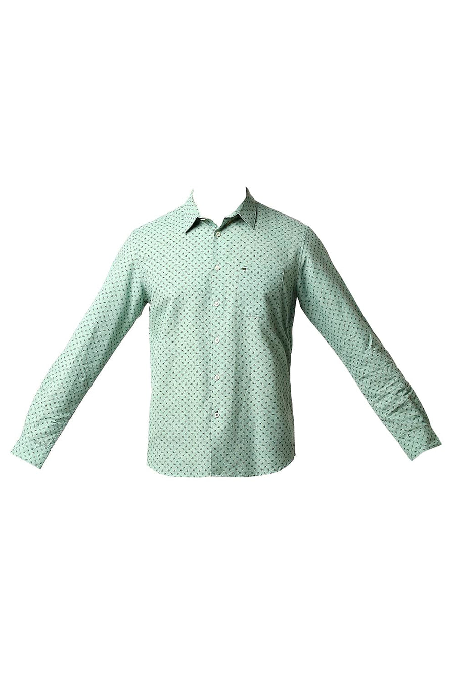 BASICS SLIM FIT GRANITE GREEN COTTON LINEN PRINTED SHIRT