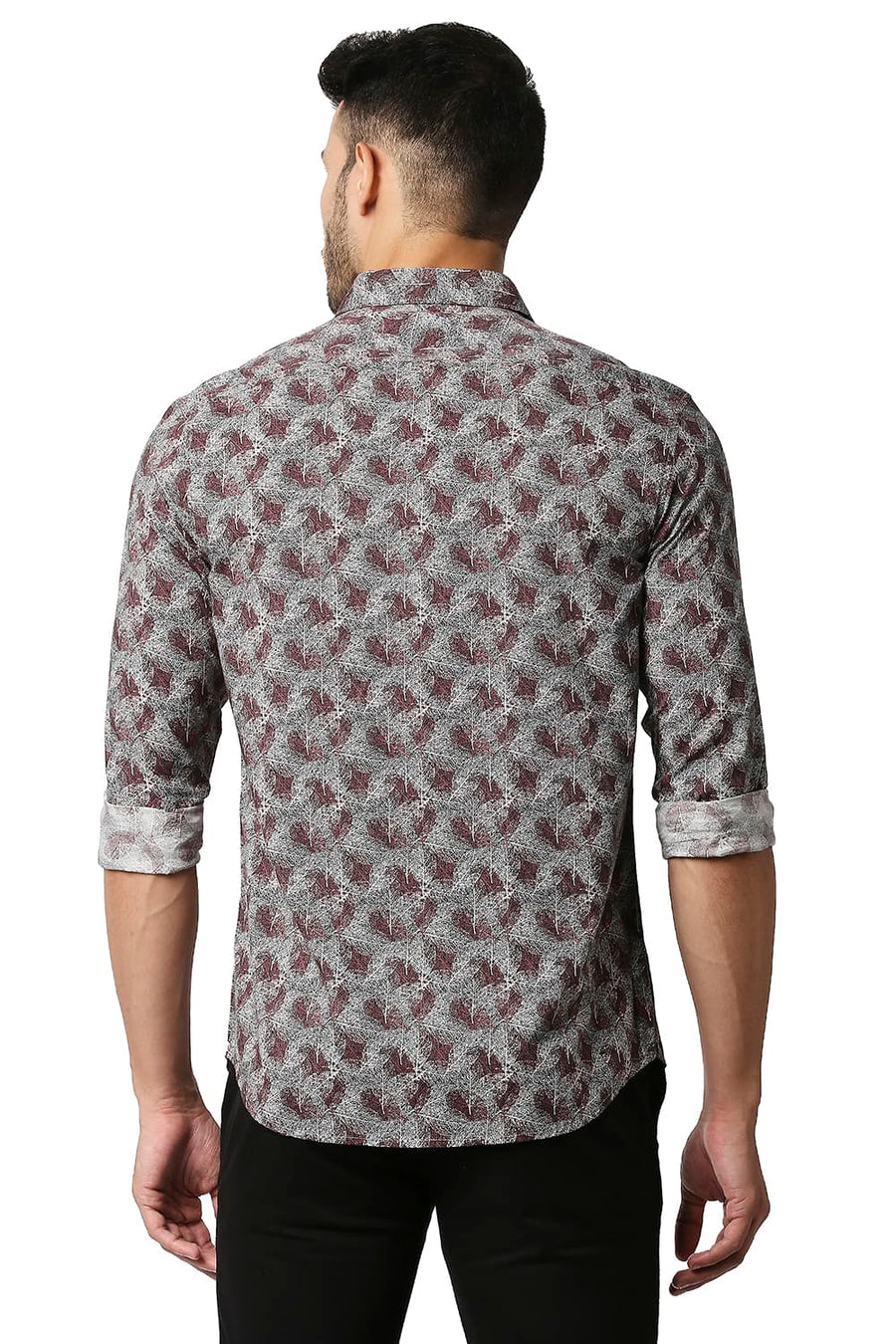 BASICS SLIM FIT VINEYARD BROWN COTTON VISCOSE PRINTED SHIRT