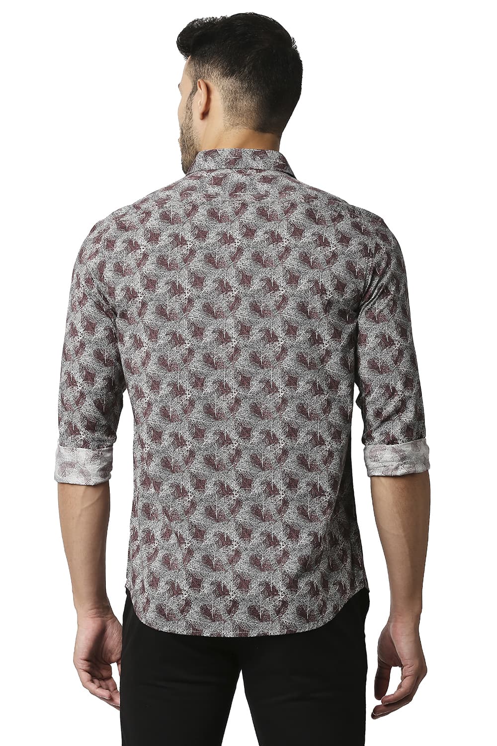 BASICS SLIM FIT COTTON VISCOSE PRINTED SHIRT