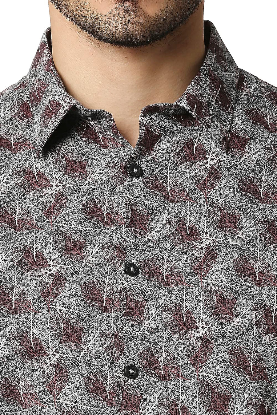 BASICS SLIM FIT VINEYARD BROWN COTTON VISCOSE PRINTED SHIRT