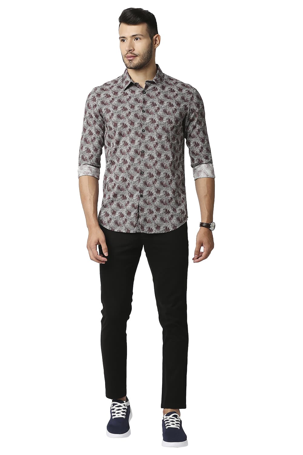 BASICS SLIM FIT COTTON VISCOSE PRINTED SHIRT