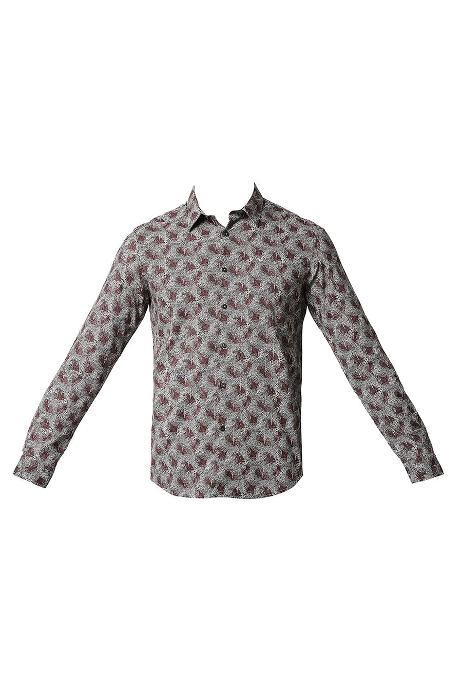 BASICS SLIM FIT VINEYARD BROWN COTTON VISCOSE PRINTED SHIRT