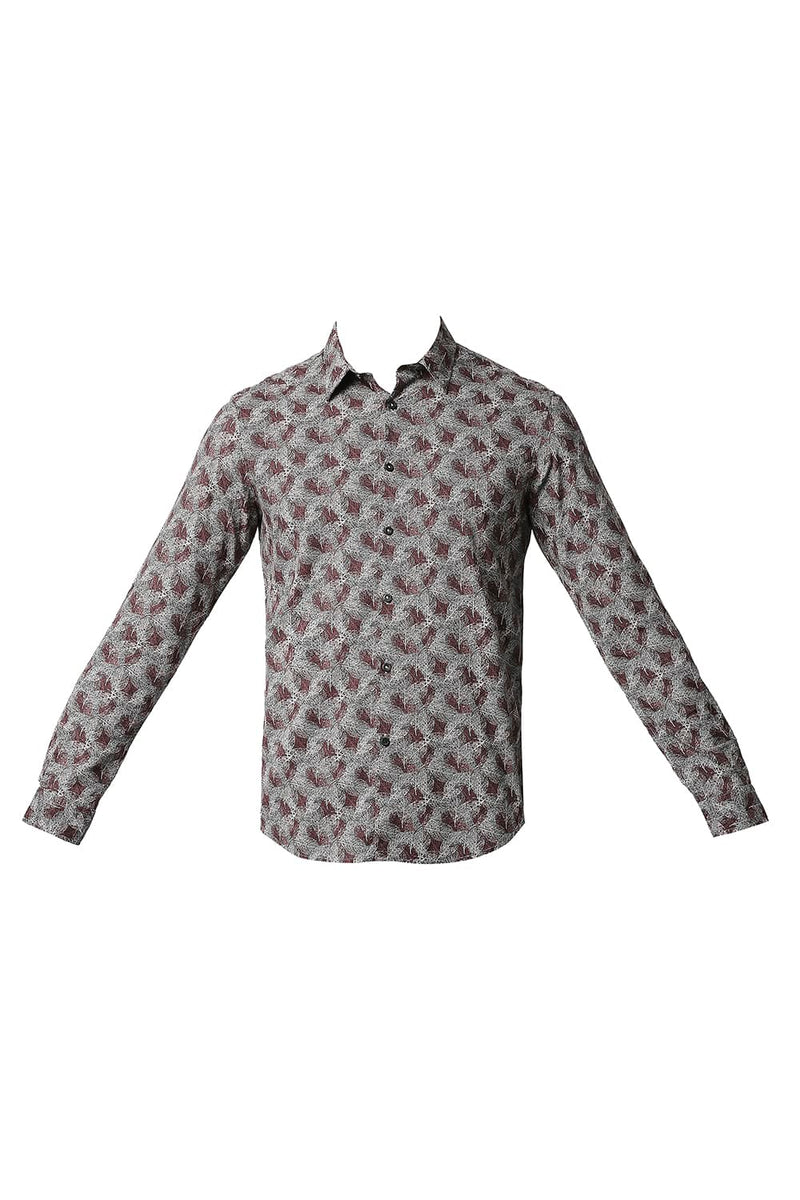 BASICS SLIM FIT COTTON VISCOSE PRINTED SHIRT