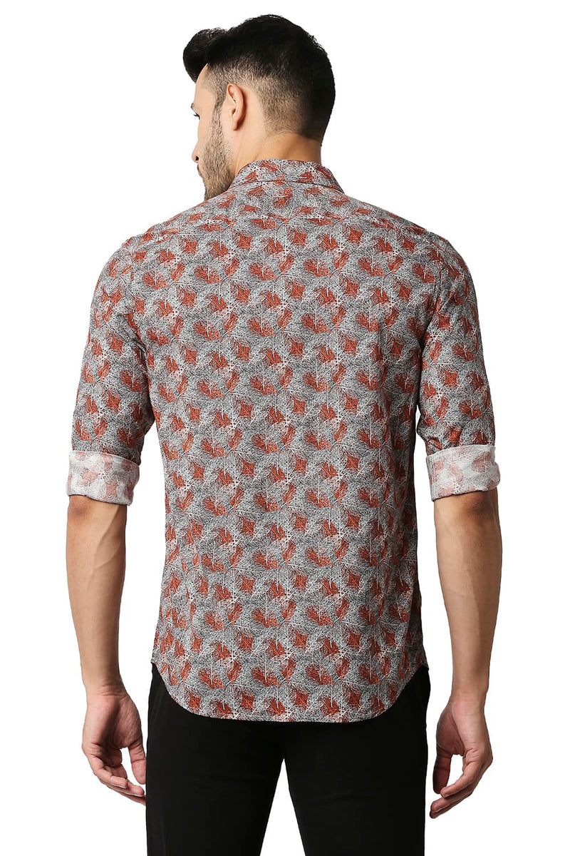 BASICS SLIM FIT COTTON VISCOSE PRINTED SHIRT