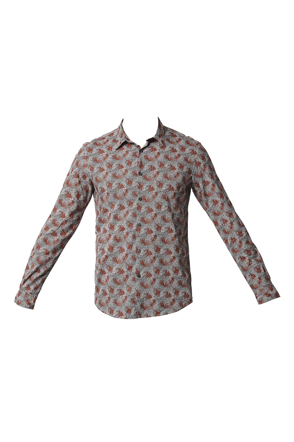 BASICS SLIM FIT COTTON VISCOSE PRINTED SHIRT