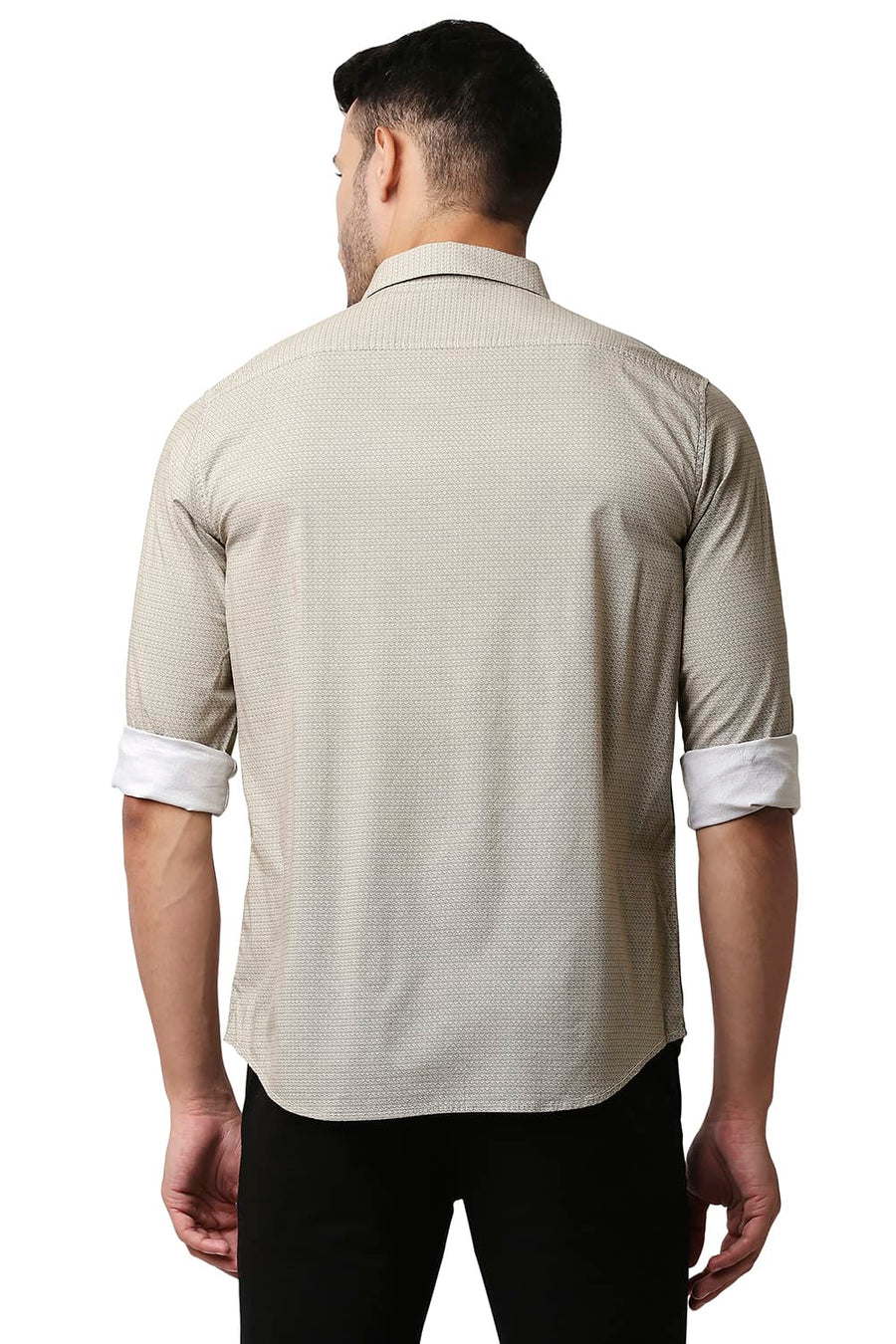 BASICS SLIM FIT CUB BROWN COTTON VISCOSE PRINTED SHIRT