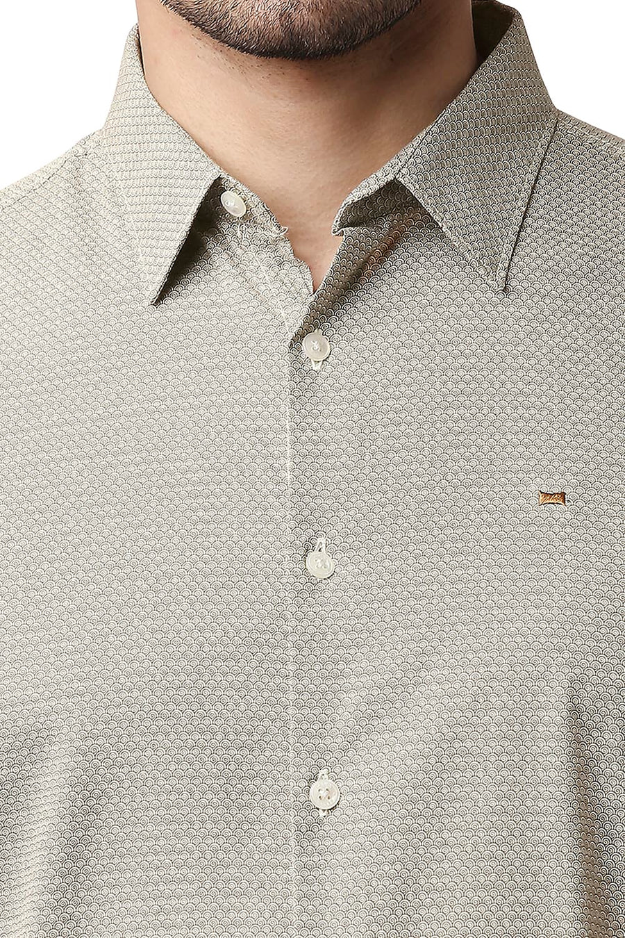 BASICS SLIM FIT CUB BROWN COTTON VISCOSE PRINTED SHIRT