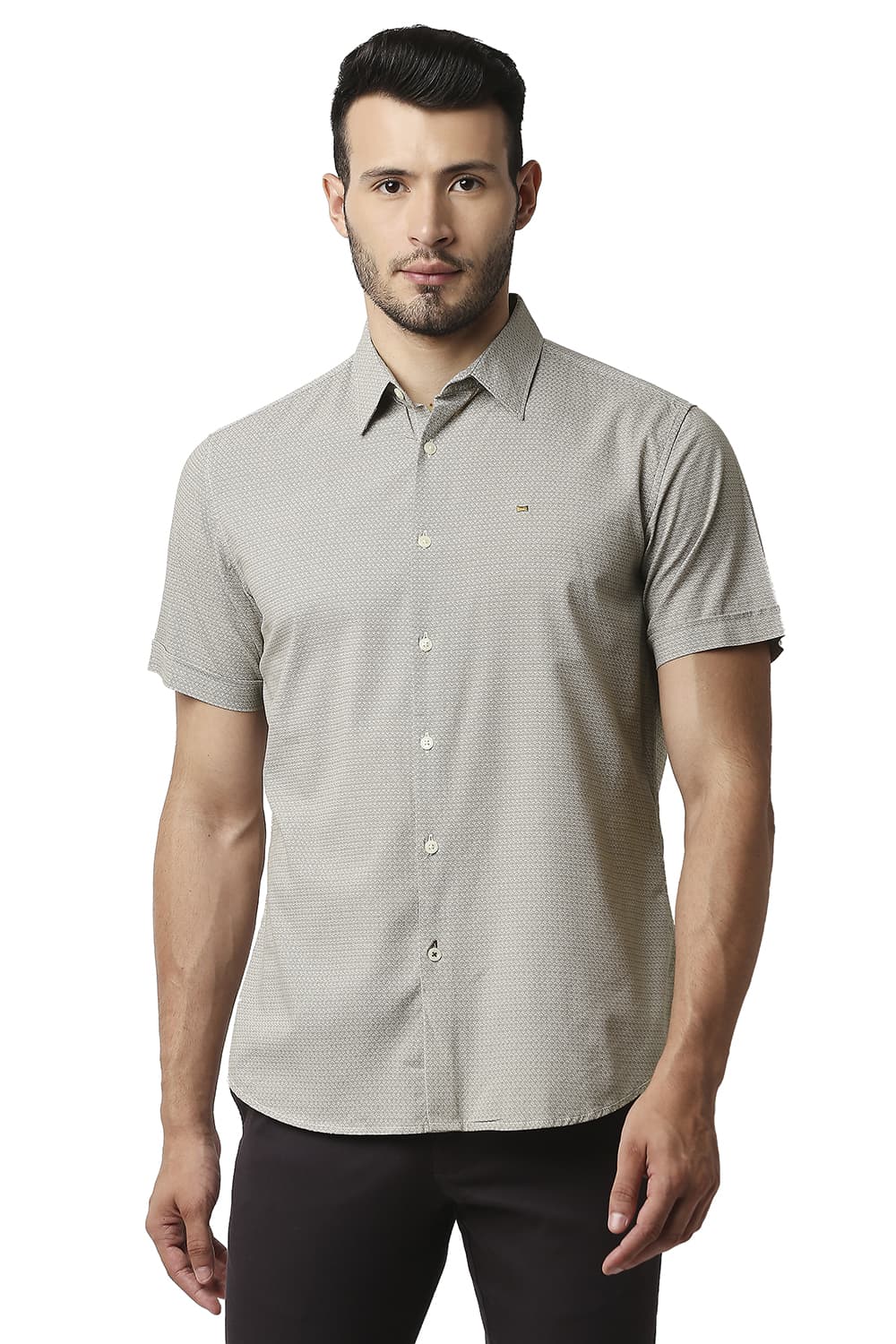 BASICS SLIM FIT COTTON VISCOSE PRINTED SHIRT