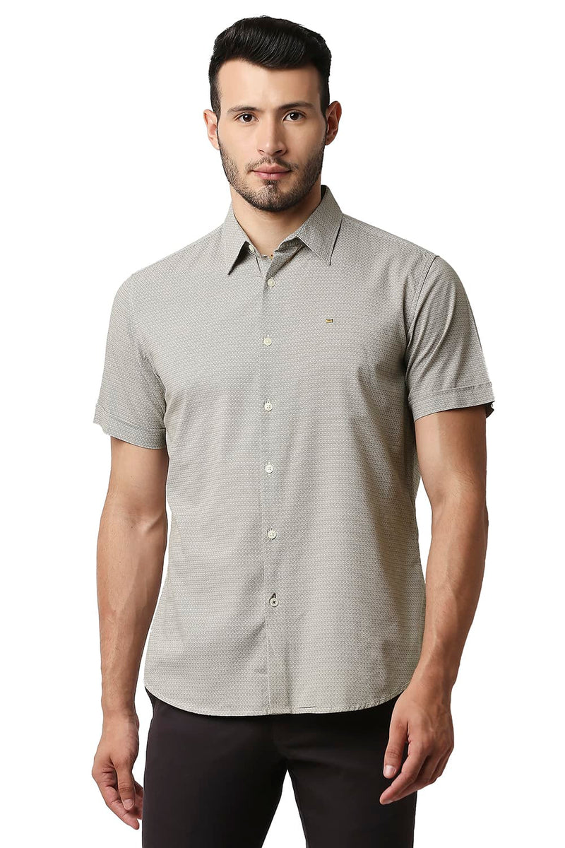 BASICS SLIM FIT COTTON VISCOSE PRINTED SHIRT