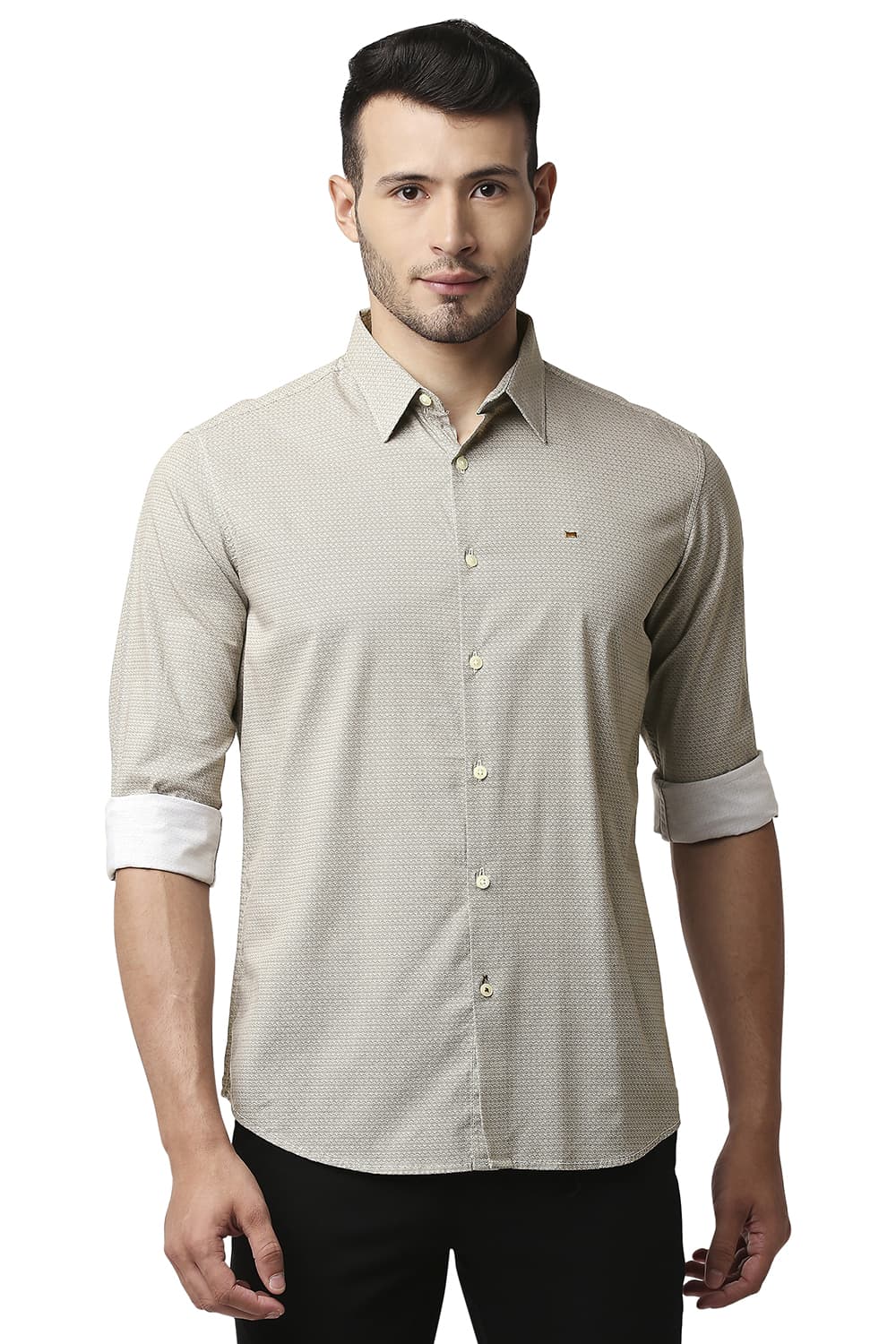 BASICS SLIM FIT COTTON VISCOSE PRINTED SHIRT