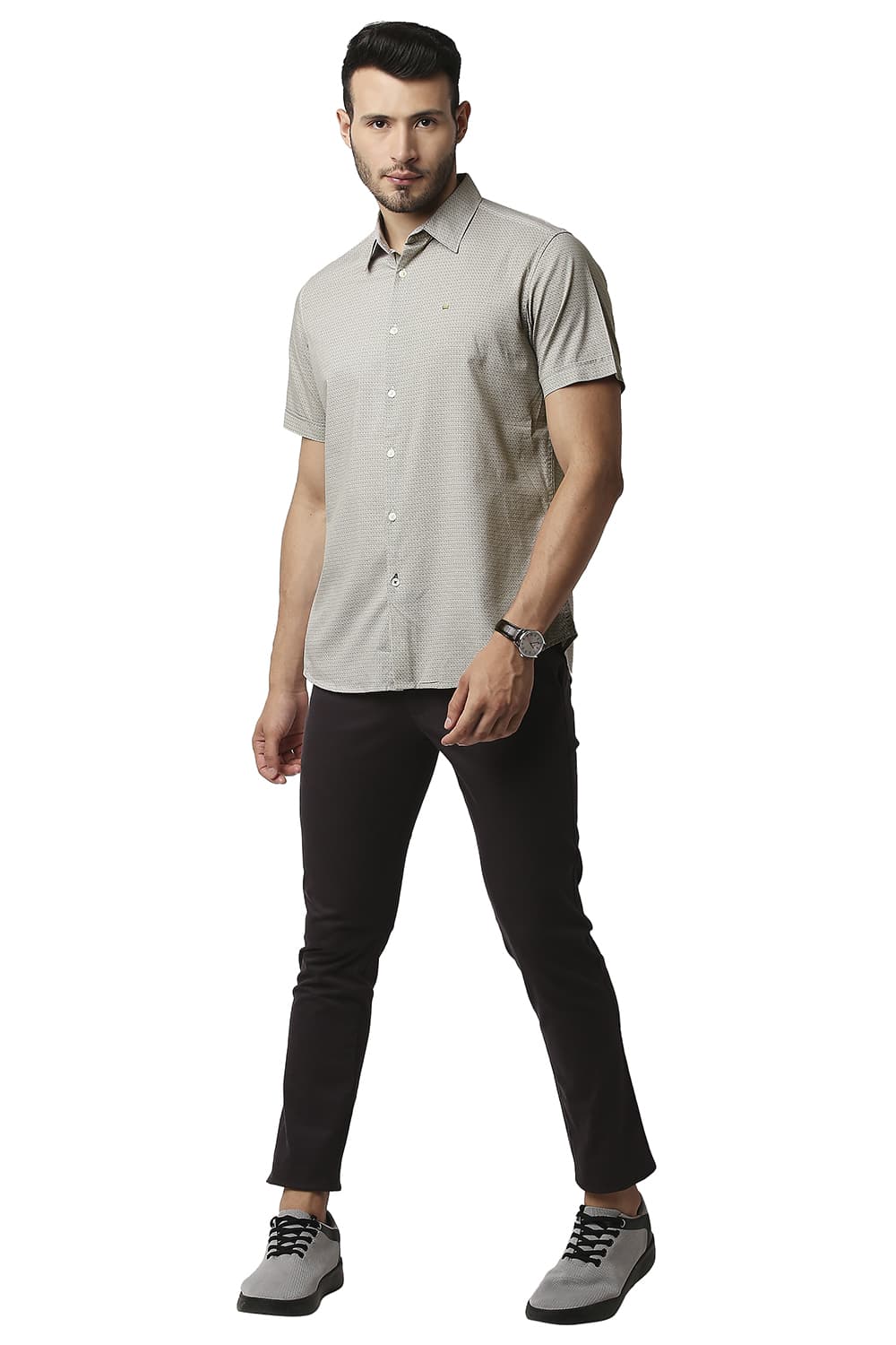 BASICS SLIM FIT COTTON VISCOSE PRINTED HALFSLEEVES SHIRT