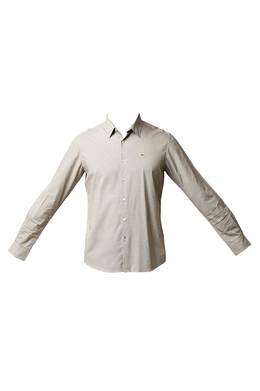 BASICS SLIM FIT CUB BROWN COTTON VISCOSE PRINTED SHIRT