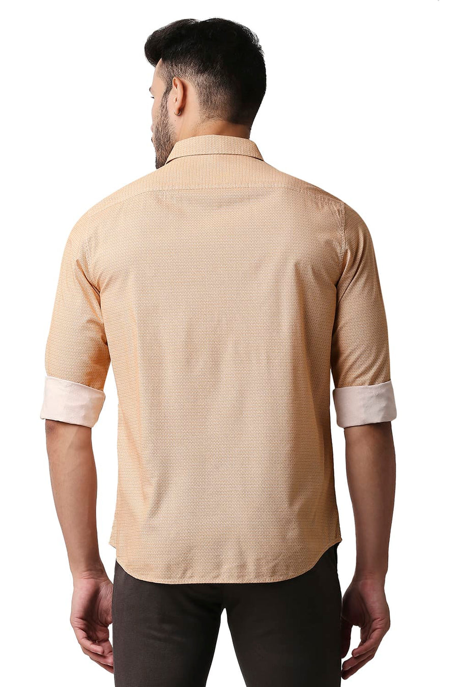 BASICS SLIM FIT ADOSE ORANGE COTTON VISCOSE PRINTED SHIRT