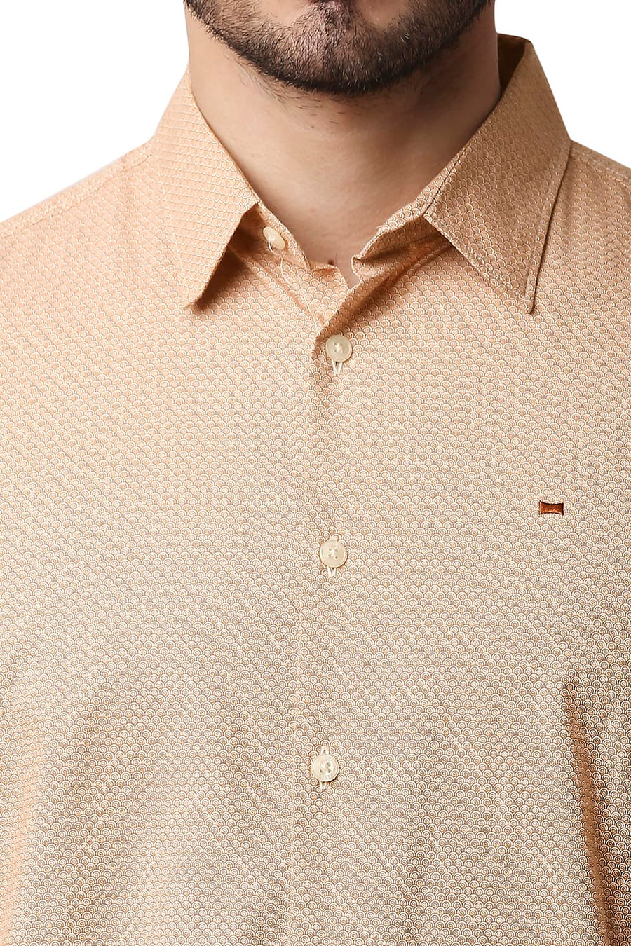 BASICS SLIM FIT ADOSE ORANGE COTTON VISCOSE PRINTED SHIRT