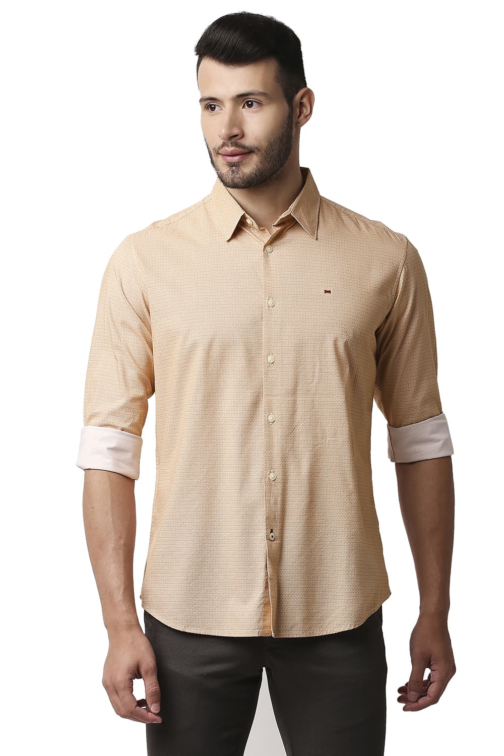 BASICS SLIM FIT COTTON VISCOSE PRINTED SHIRT