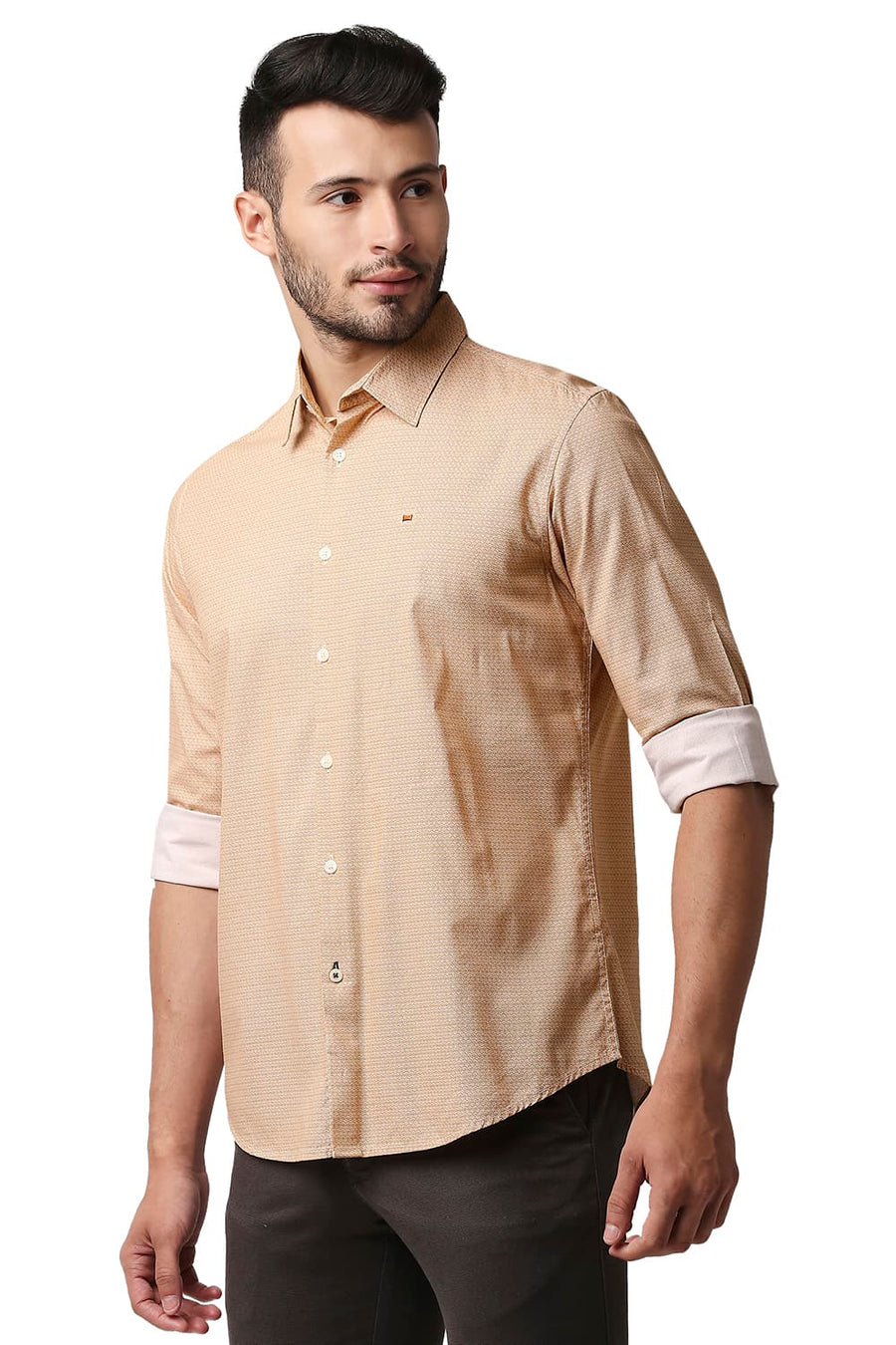 BASICS SLIM FIT ADOSE ORANGE COTTON VISCOSE PRINTED SHIRT
