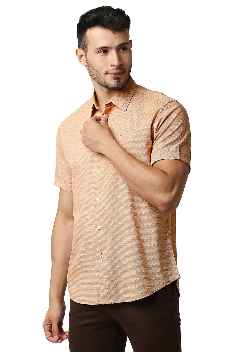 BASICS SLIM FIT COTTON VISCOSE PRINTED HALFSLEEVES SHIRT