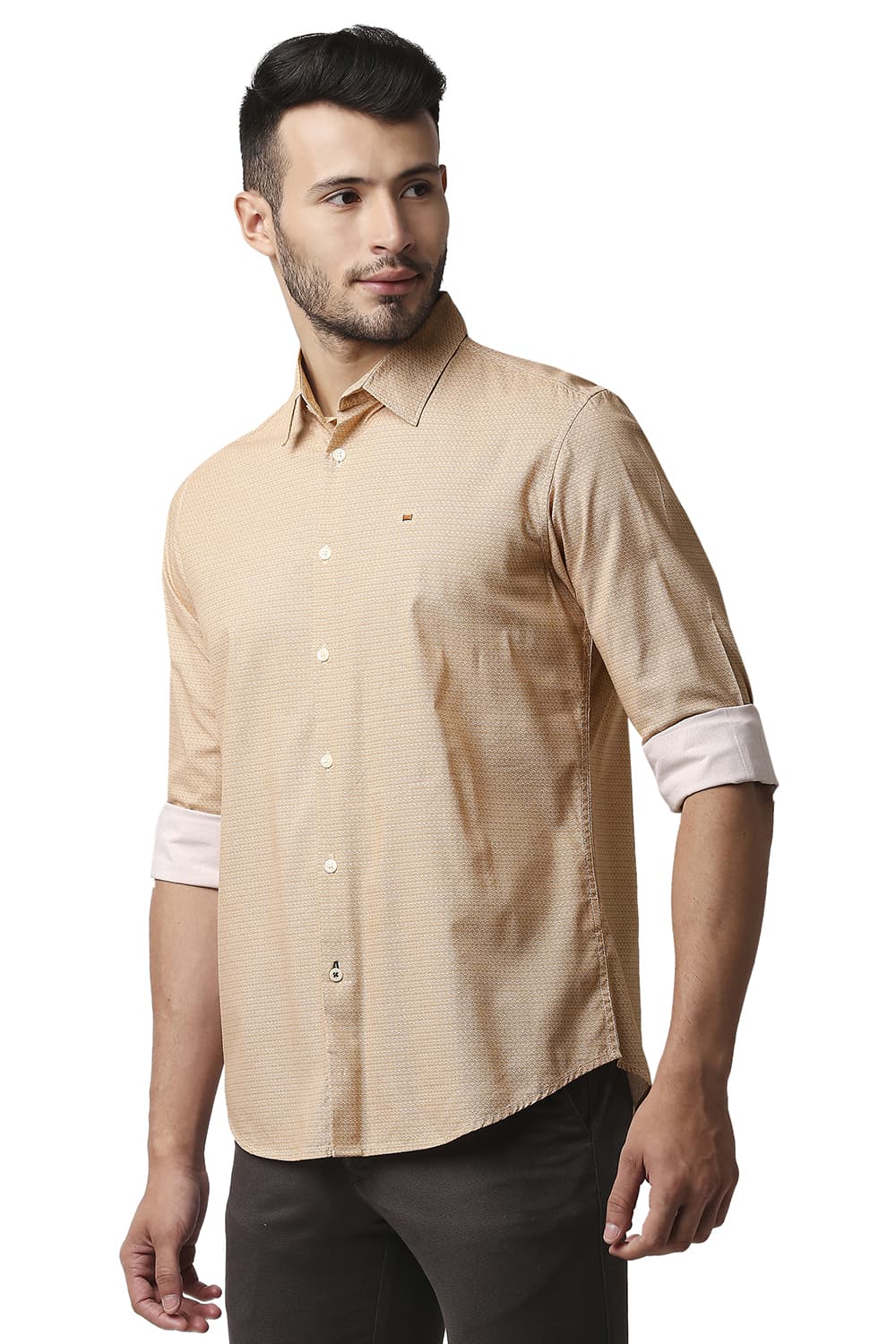 BASICS SLIM FIT COTTON VISCOSE PRINTED SHIRT