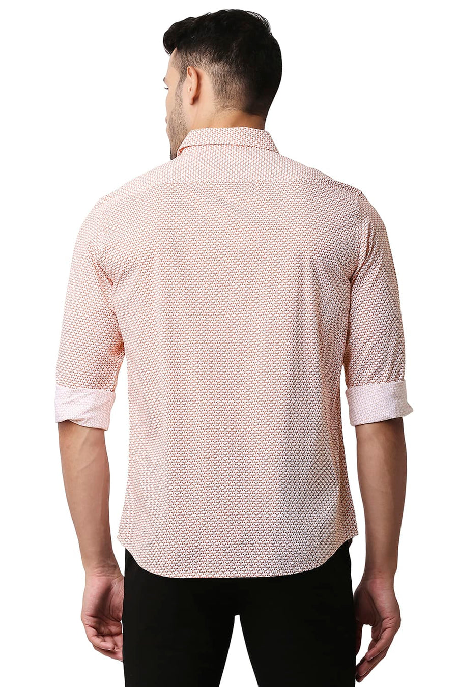BASICS SLIM FIT POTTERS ORANGE COTTON VISCOSE PRINTED SHIRT
