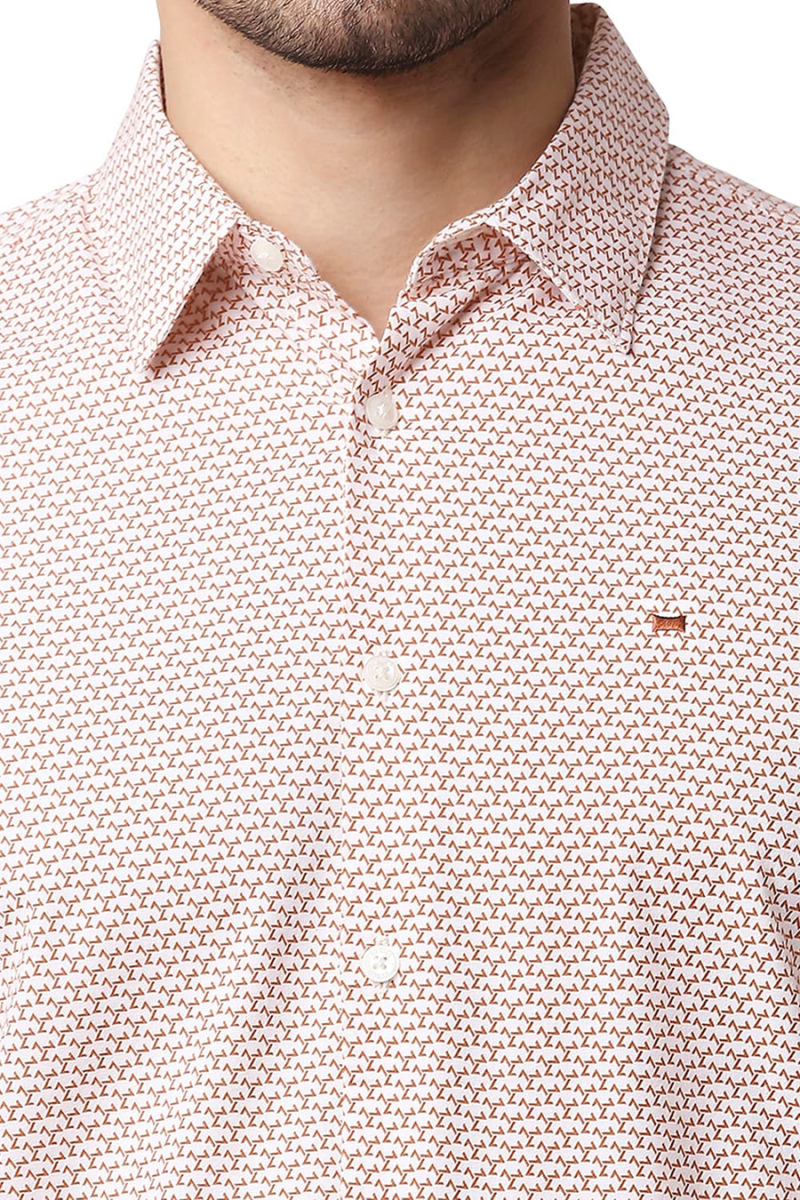 BASICS SLIM FIT POTTERS ORANGE COTTON VISCOSE PRINTED SHIRT