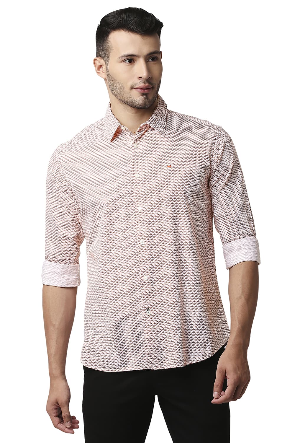 BASICS SLIM FIT COTTON VISCOSE PRINTED SHIRT