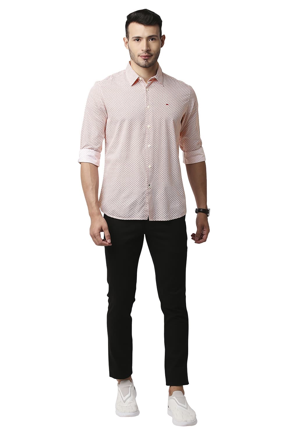 BASICS SLIM FIT COTTON VISCOSE PRINTED SHIRT