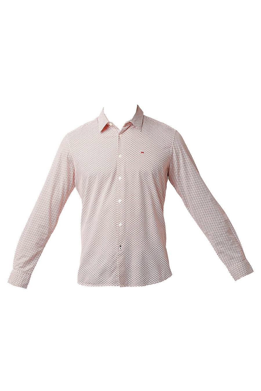 BASICS SLIM FIT POTTERS ORANGE COTTON VISCOSE PRINTED SHIRT