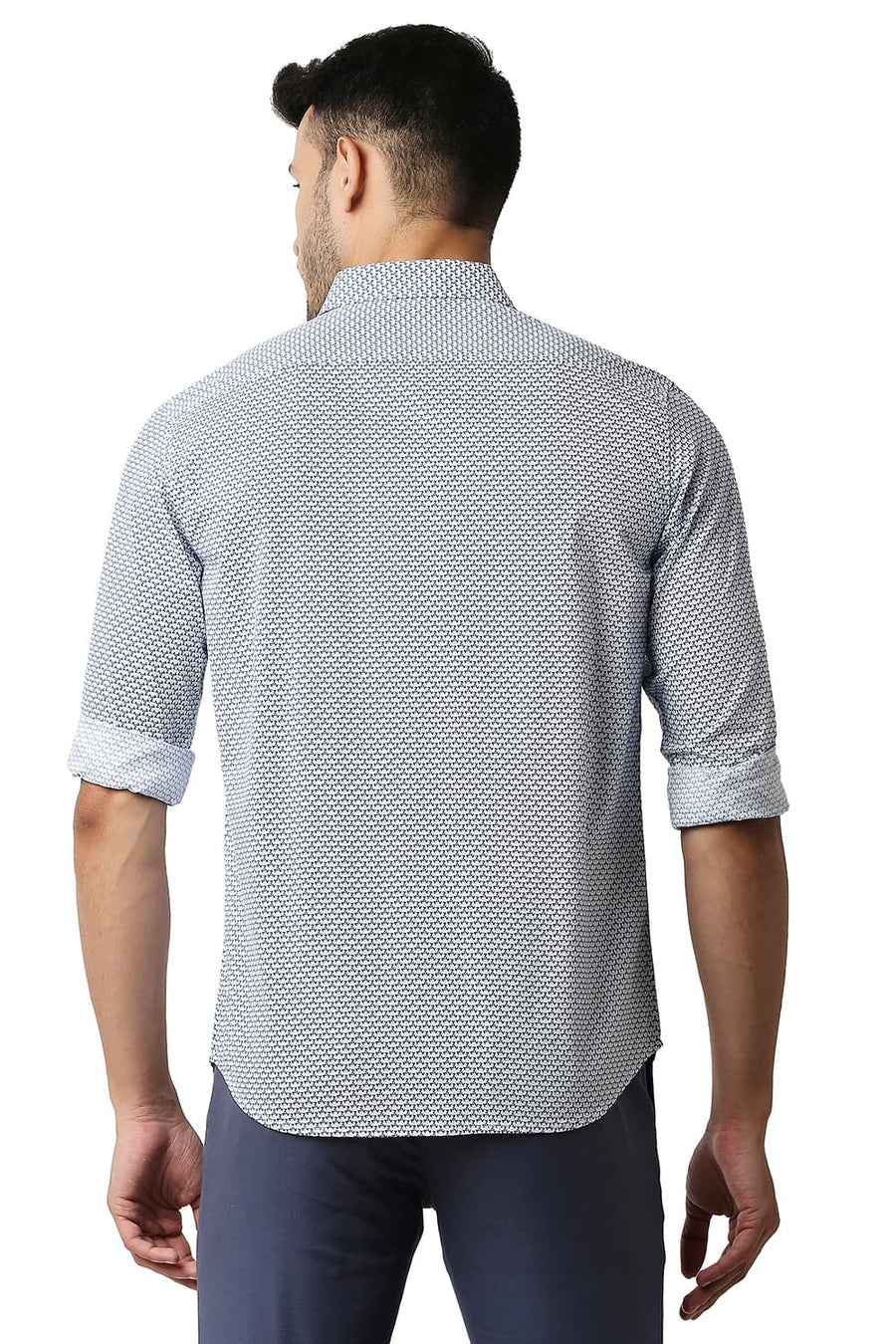 BASICS SLIM FIT SKY DIVER BLUE COTTON VISCOSE PRINTED SHIRT