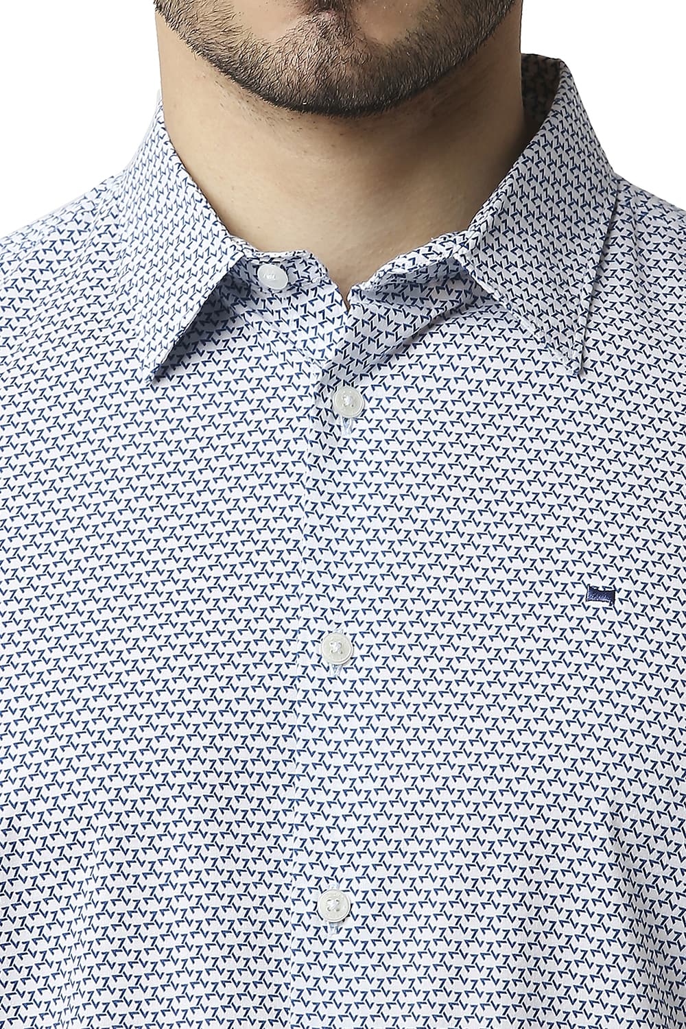 BASICS SLIM FIT COTTON VISCOSE PRINTED SHIRT