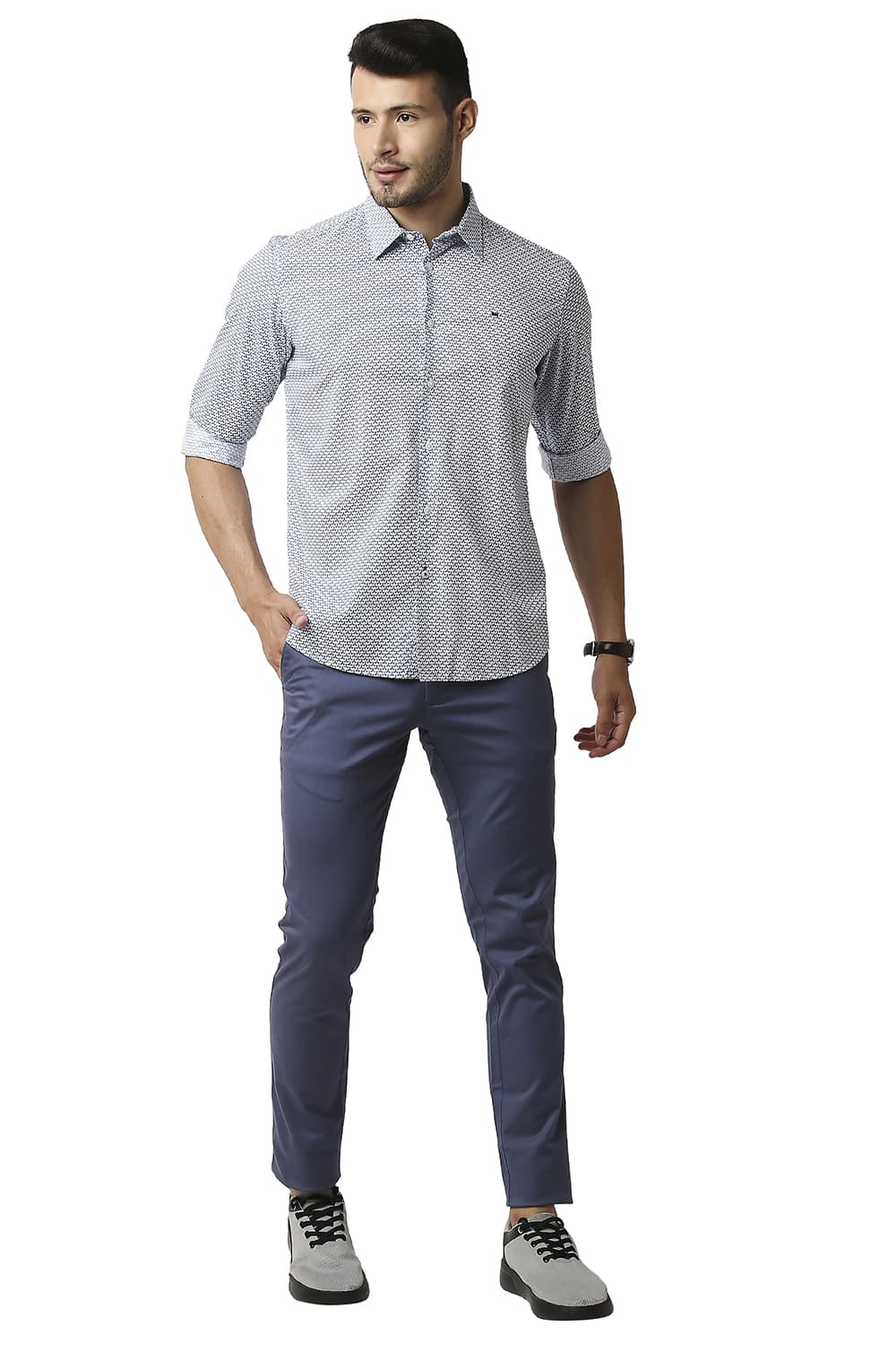 BASICS SLIM FIT COTTON VISCOSE PRINTED SHIRT