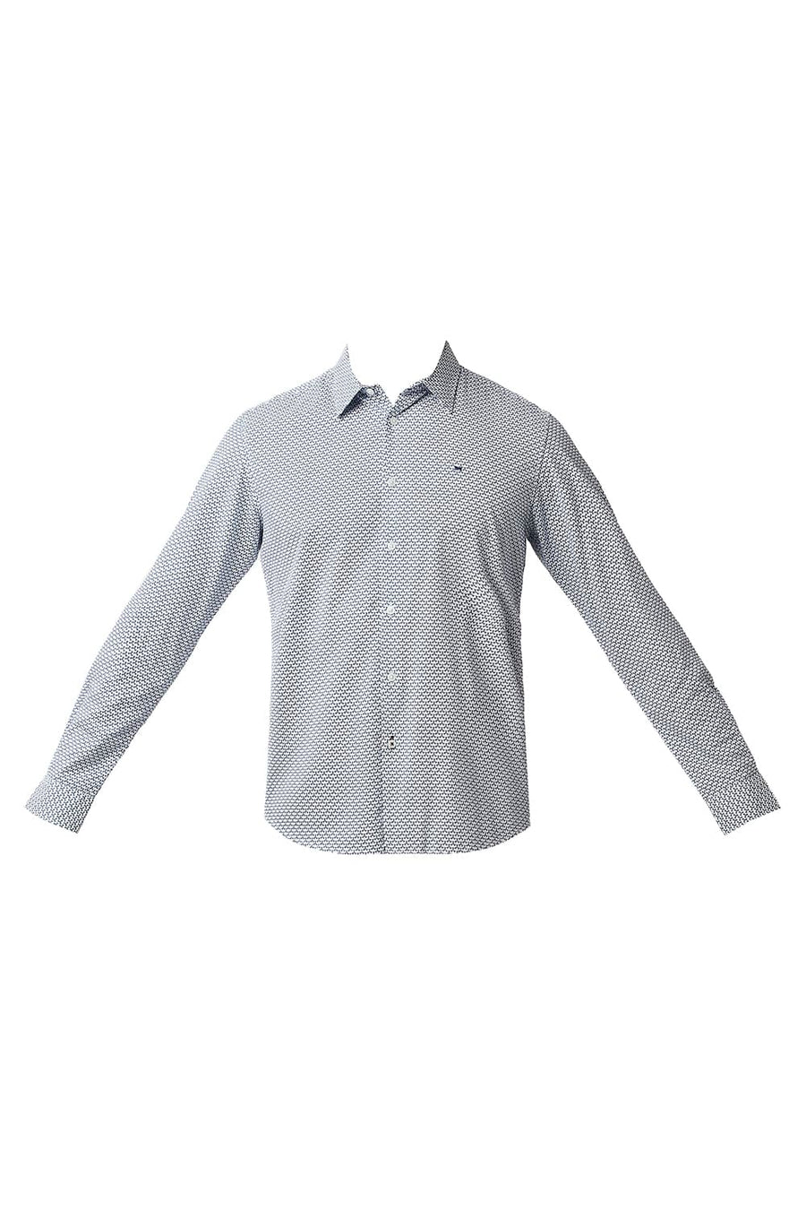 BASICS SLIM FIT SKY DIVER BLUE COTTON VISCOSE PRINTED SHIRT