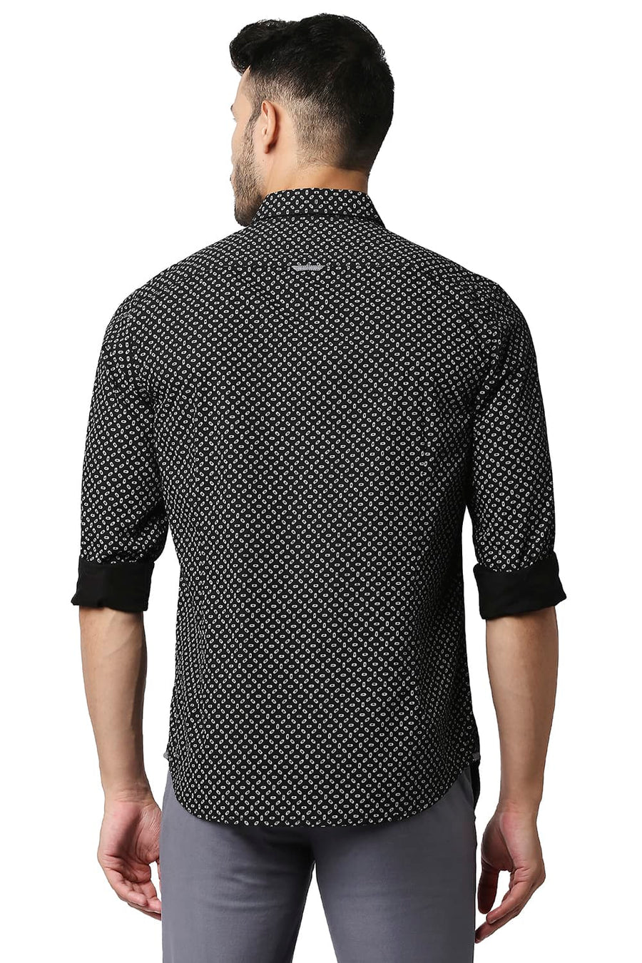 BASICS SLIM FIT NIGHT BLACK POPLIN PRINTED SHIRT