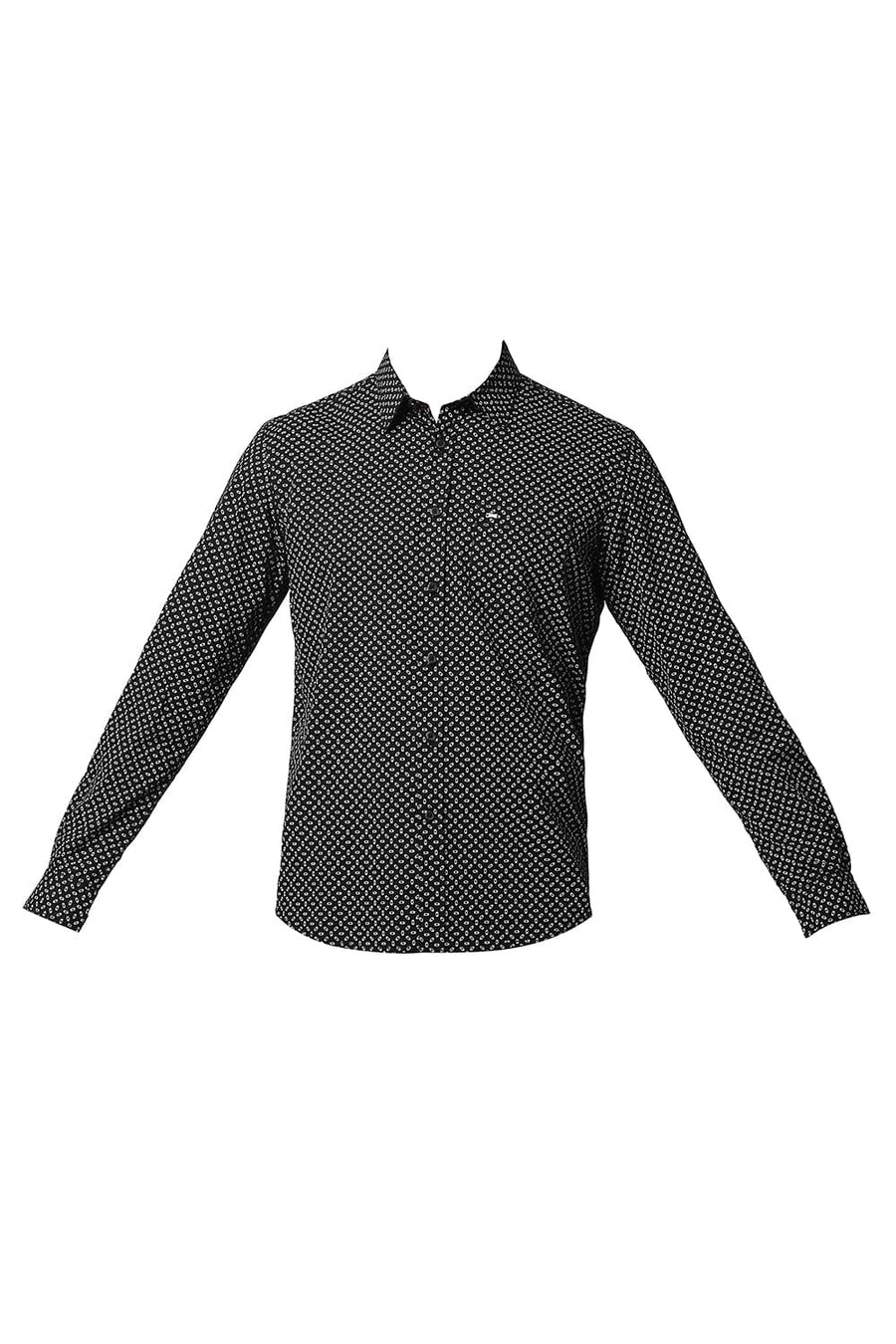 BASICS SLIM FIT NIGHT BLACK POPLIN PRINTED SHIRT