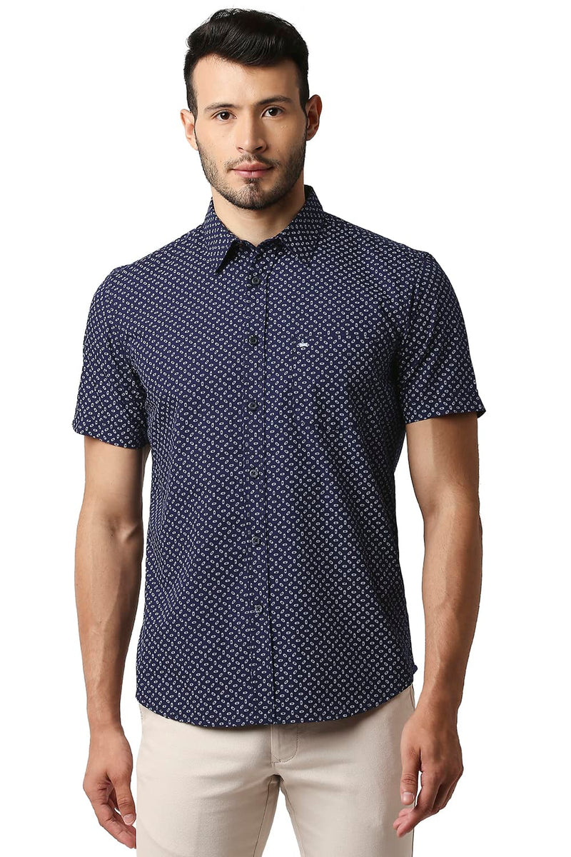 BASICS SLIM FIT POPLIN PRINTED SHIRT